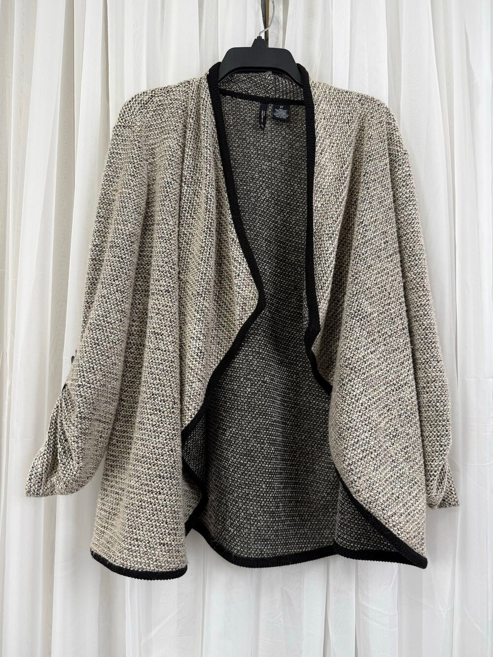 New Directions 2X Flyaway Cardigan Open Front Knit Sweater Ruched Sleeve Tabs